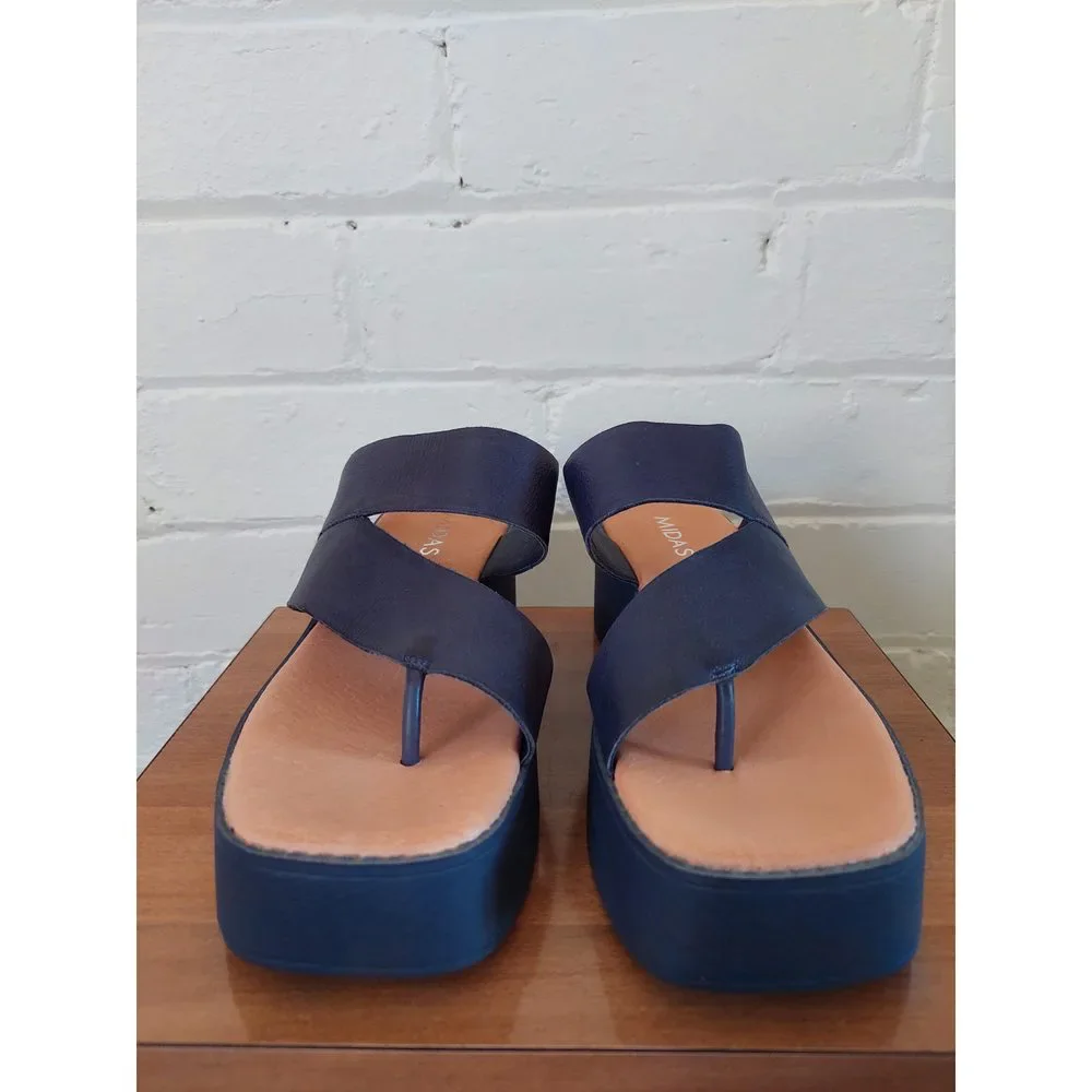 Midas Undry Dk Navy Blue Leather platform wedges, Size EU 38 / AU 7 - Picture 3 of 8